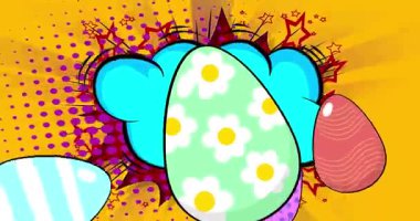 Karikatür Paskalya Yumurtası, çizgi roman tatil videosu. Retro çizgi roman pop sanat tasarımı animasyonu.