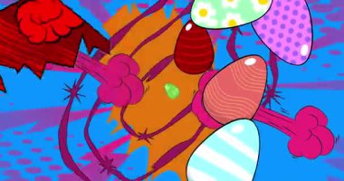 Karikatür Paskalya Yumurtası, çizgi roman tatil videosu. Retro çizgi roman pop sanat tasarımı animasyonu.