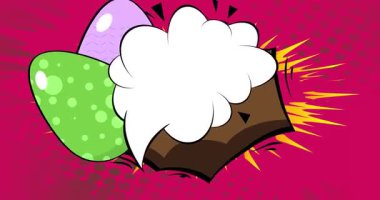 Boş konuşma balonlu Paskalya Yumurtası çizgi roman tatil videosu. Retro çizgi roman pop sanat animasyonu.