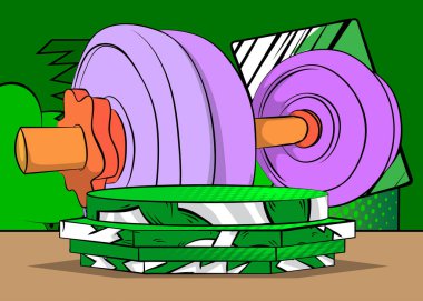 Comic Book Product podyumunda Dumbbell 'la sunum yapacağız. Retro çizgi roman arkaplanı.