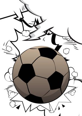 Çizgi film futbol topu, çizgi roman sporu. Retro vektör çizgi romanları pop sanat tasarımı.