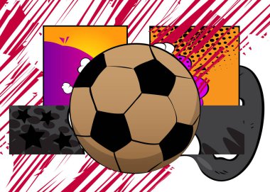 Çizgi film futbol topu, çizgi roman sporu. Retro vektör çizgi romanları pop sanat tasarımı.