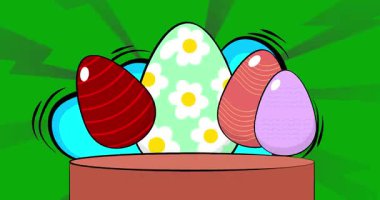Paskalya Yumurtası 'nın sunumu için Comic Book Product sahne animasyonu. Retro çizgi roman arkaplan videosu.