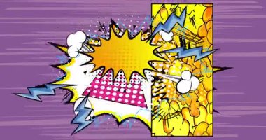 Çizgi film arkaplan animasyonu, çizgi roman arka plan videosu. Retro çizgi roman pop sanat tasarımı.