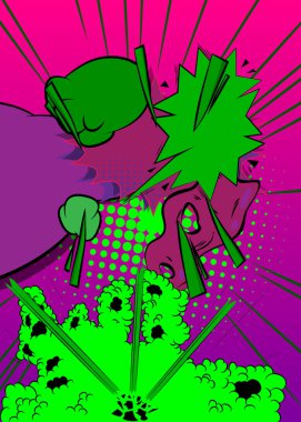 Çizgi film Yeşil ve Mor, çizgi roman geçmişi. Retro vektör çizgi romanları pop sanat tasarımı.