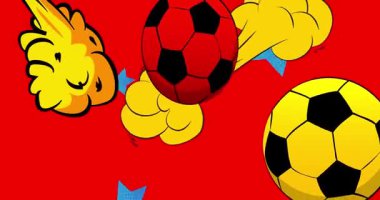 Çizgi film futbol topu, çizgi roman futbol videosu. Retro çizgi roman pop sanat tasarımı animasyonu.