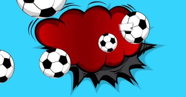 Boş konuşma balonlu çizgi film futbol topu, çizgi roman futbol videosu. Retro çizgi roman pop sanat animasyonu.