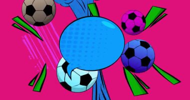 Boş konuşma balonlu çizgi film futbol topu, çizgi roman futbol videosu. Retro çizgi roman pop sanat animasyonu.