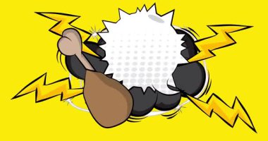 Çizgi film tavuk budu ya da boş konuşma balonlu but, çizgi roman yemek videosu. Retro çizgi roman pop sanat animasyonu.