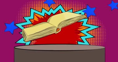 Comic Book Product sahne animasyonu kitapla sunum için. Retro çizgi roman arkaplan videosu.