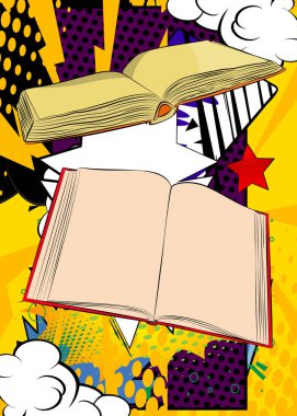 Çizgi roman, çizgi roman kütüphanesi. Retro vektör çizgi romanları pop sanat tasarımı.