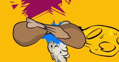 Çizgi film tavuk budu ve but, çizgi roman yemek videosu. Retro çizgi roman pop sanat tasarımı animasyonu.