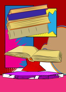 Comic Book Product podyumu, Book 'un sunumu için. Retro çizgi roman arkaplanı.