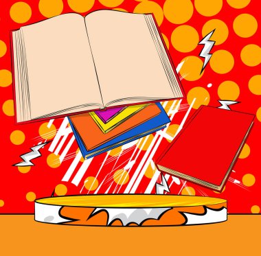 Comic Book Product podyumu, Book 'un sunumu için. Retro çizgi roman arkaplanı.