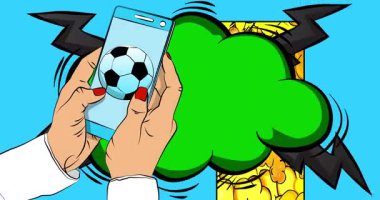 Çizgi film, akıllı telefon, çizgi roman, futbol topu ile telefon. Retro animasyon, çizgi roman pop sanat videosu.