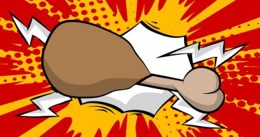 Çizgi film tavuk budu ve but, çizgi roman yiyeceği. Retro vektör çizgi romanları pop sanat tasarımı.