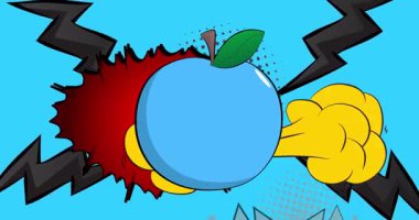 Çizgi roman elması, çizgi roman meyve videosu. Retro çizgi roman pop sanat tasarımı animasyonu.