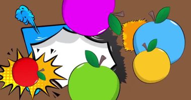 Çizgi roman elması, çizgi roman meyve videosu. Retro çizgi roman pop sanat tasarımı animasyonu.