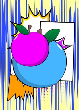 Çizgi roman Apple, çizgi roman Fruit. Retro vektör çizgi romanları pop sanat tasarımı.