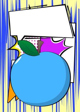 Boş konuşma balonlu çizgi film Elması, çizgi roman Meyve arkaplanı. Retro vektör çizgi romanları pop sanat tasarımı.