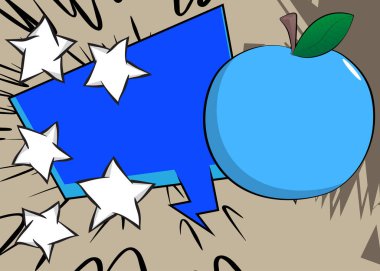 Boş konuşma balonlu çizgi film Elması, çizgi roman Meyve arkaplanı. Retro vektör çizgi romanları pop sanat tasarımı.