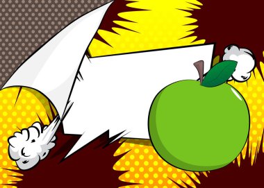 Boş konuşma balonlu çizgi film Elması, çizgi roman Meyve arkaplanı. Retro vektör çizgi romanları pop sanat tasarımı.