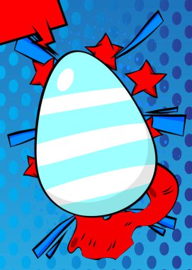 Karikatür Paskalya Yumurtası, çizgi roman kutlaması. Retro vektör çizgi romanları pop sanat tasarımı.