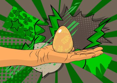 Çizgi roman, insan eli Paskalya Yumurtası. Retro vektör çizgi romanları pop sanat tasarımı.