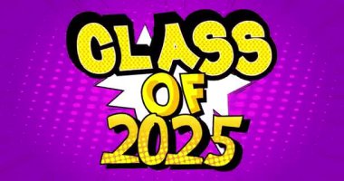 2025 yılı çizgi film sınıfı, boş konuşma balonu, çizgi roman mezuniyet videosu. Retro çizgi roman pop sanat animasyonu.
