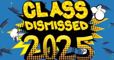 Sınıf 2025 selamlama animasyonu, çizgi roman mezuniyet videosu. Retro çizgi roman pop sanat karikatürü.