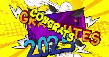 Sınıf 2025 selamlama animasyonu, çizgi roman mezuniyet videosu. Retro çizgi roman pop sanat karikatürü.