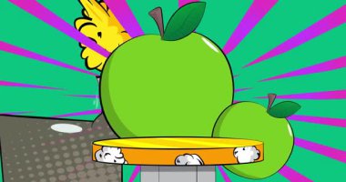 Comic Book Product sahne animasyonu elmalı sunum için. Retro çizgi roman arkaplan videosu.