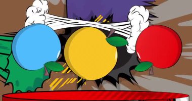 Comic Book Product sahne animasyonu elmalı sunum için. Retro çizgi roman arkaplan videosu.