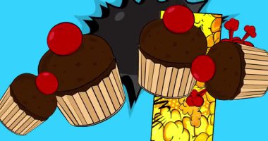 Çizgi film keki, çizgi roman keki. Retro video çizgi roman pop sanat tasarımı.