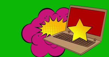 Çizgi dizüstü bilgisayar, Star 'lı çizgi roman defteri. Retro çizgi roman pop sanat animasyonu.