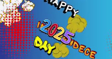 Çizgi roman, pop sanatı baloncuğu Mutlu Bağımsızlık Günü 2025 metni. Çizgi roman hareketi grafikleri.