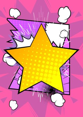 Çizgi film yıldızı, çizgi roman ödülü. Retro vektör çizgi romanları pop sanat tasarımı.