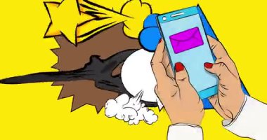 Çizgi film Smartphone, Zarflı Çizgi Roman Telefon. Retro animasyon, çizgi roman pop sanat videosu.