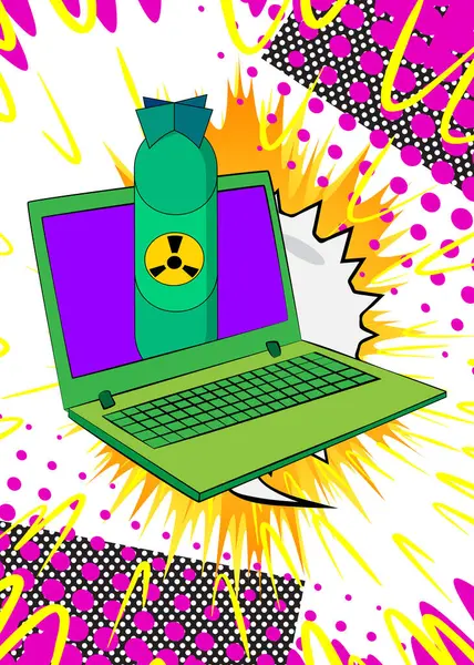 Çizgi dizüstü bilgisayar, Füze Bombalı Çizgi Roman Defteri. Retro vektör çizgi romanları pop sanat tasarımı.