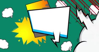 Çizgi film boş konuşma balonu, çizgi roman videosu. Retro çizgi roman pop sanat animasyonu.