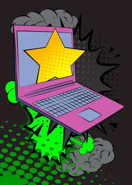 Çizgi dizüstü bilgisayar, Star 'lı çizgi roman defteri. Retro vektör çizgi romanları pop sanat tasarımı.