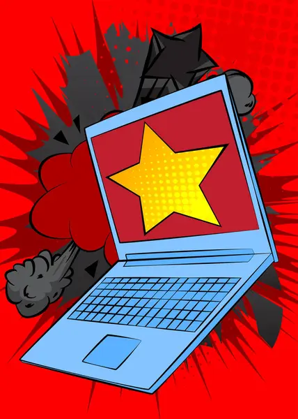 Çizgi dizüstü bilgisayar, Star 'lı çizgi roman defteri. Retro vektör çizgi romanları pop sanat tasarımı.