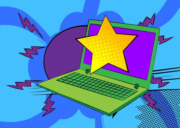 Çizgi dizüstü bilgisayar, Star 'lı çizgi roman defteri. Retro vektör çizgi romanları pop sanat tasarımı.