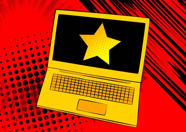Çizgi dizüstü bilgisayar, Star 'lı çizgi roman defteri. Retro vektör çizgi romanları pop sanat tasarımı.