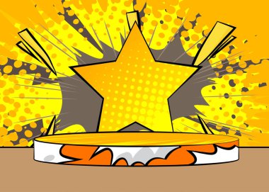 Çizgi roman ürünleri podyumu Star 'ın sunumu için. Retro çizgi roman arkaplanı.