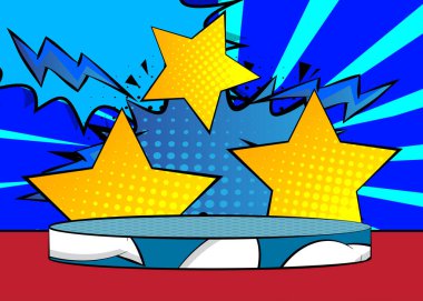 Çizgi roman ürünleri podyumu Star 'ın sunumu için. Retro çizgi roman arkaplanı.