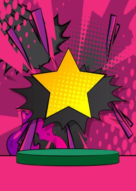 Çizgi roman ürünleri podyumu Star 'ın sunumu için. Retro çizgi roman arkaplanı.