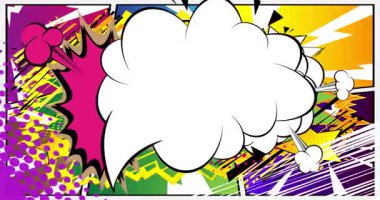 Çizgi film boş konuşma balonu, çizgi roman videosu. Retro çizgi roman pop sanat animasyonu.