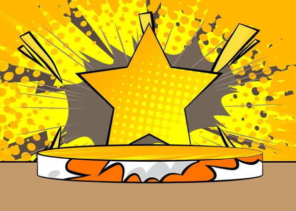 Çizgi roman ürünleri podyumu Star 'ın sunumu için. Retro çizgi roman arkaplanı.