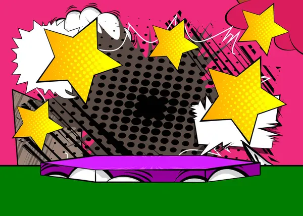 Çizgi roman ürünleri podyumu Star 'ın sunumu için. Retro çizgi roman arkaplanı.